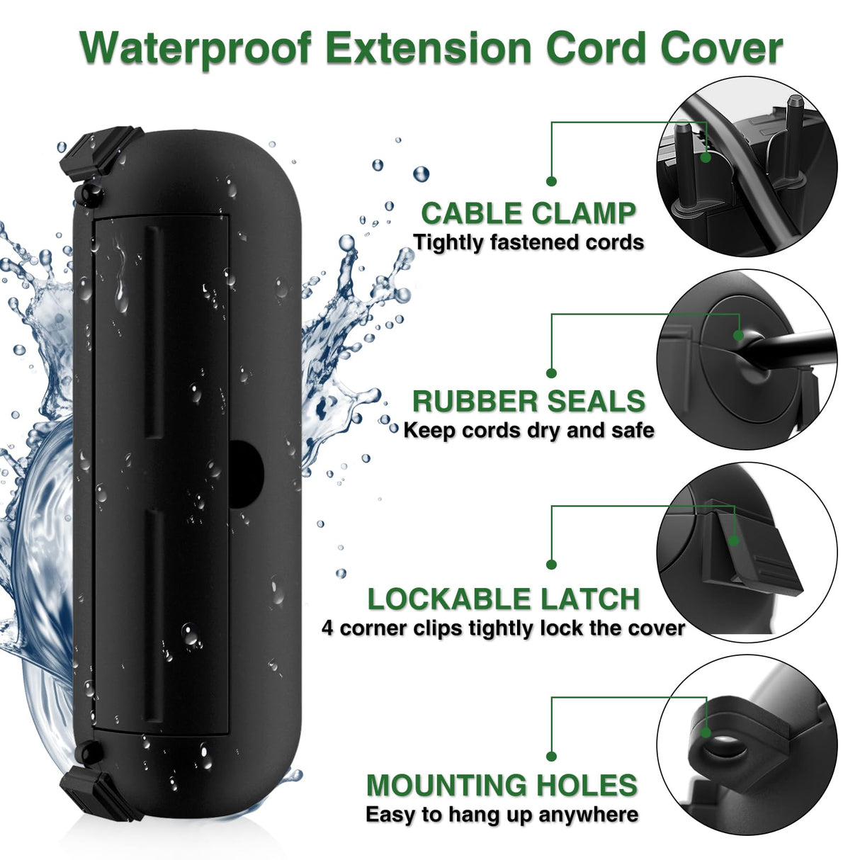 Flemoon [3 Pack] Outdoor Extension Cord Safety Cover with Waterproof Seal, Weatherproof Electrical Connection Box to Protect Outdoor Outlet, Plug, Socket, Christmas Holiday Decoration Light, Black
