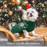 Kuoser Dog Christmas Sweater, Soft Warm Xmas Sweaters for Small Medium Large Dogs Boy Girl, Comfortable Dog Sweater with Leash Hole Snowflake Puppy Knit Outfit for Holiday Winter Fall, Green 2XL