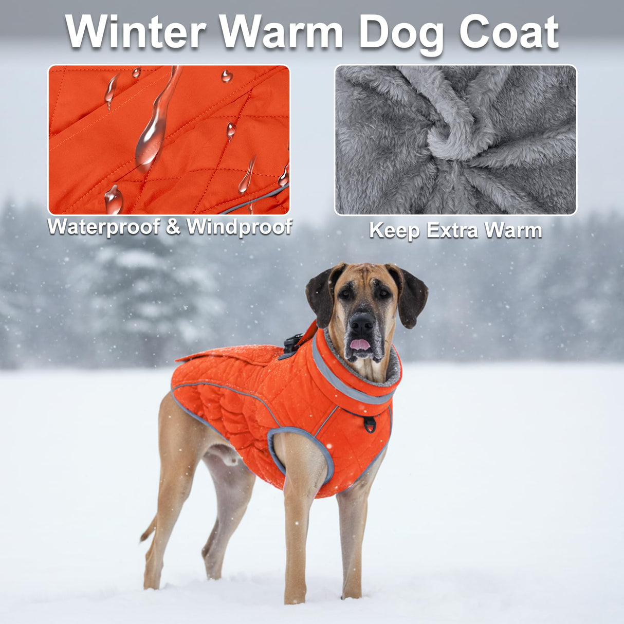 Yoochee Dog Coat, Warm Dog Winter Coat for Small Dogs, Waterproof Jacket with Harness Built in, Reflective Turtleneck Cold Weather Coats with Zipper,Pet Fleece Vest Snow Jacket, Orange S