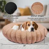 Vhen When Donut Dog and Cat Bed, Luxurious Comfortable Faux Rabbit Fur Pet Beds, Round Anti-Anxiety Calming Puppy Kitten Bed with Anti-Slip Bottom for Small Medium Dogs & Cats(28", Brown)