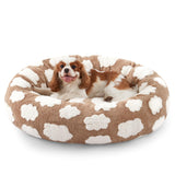 JOEJOY Donut Cat Beds for Indoor Cats, Round Calming Small Dog Bed with Removable Washable Cover, Orthopedic Cute Puppy Kitten Pet Bed with Jacquard Shaggy Plush & Non Skid Bottom, Black