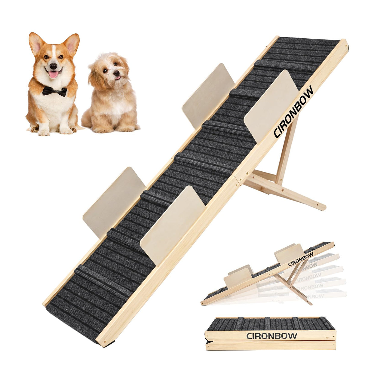 Upgraded Dog Ramp for Bed, Couch, Car, Foldable Pet Ramp, Non-Slip Pad & Safety Baffle-6 Adjustable Height 12" to 30", Portable Stable Pet Steps for Small & Medium Old Dogs & Cats ﻿