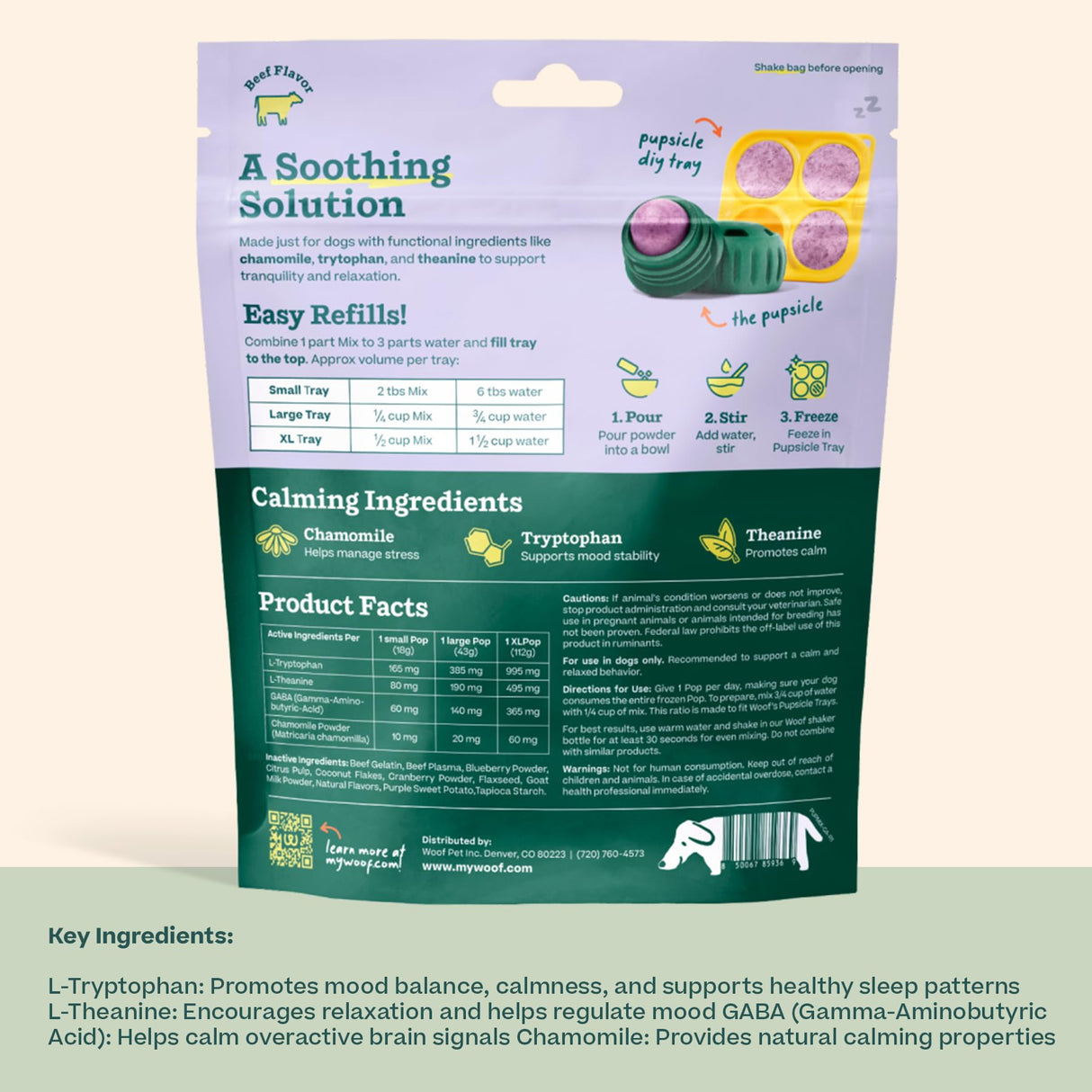 WOOF Dog Pupsicle Mix - Easy-to-Make DIY Pupsicle Refills - Tasty, Healthy Pupsicle Mix - Wholesome Ingredients - Long-Lasting - Calming Mix