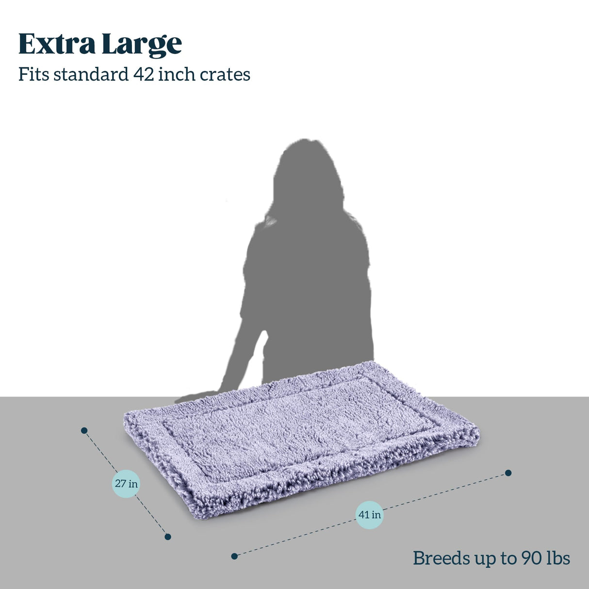 PELZIN Stoutwool Indestructible Dog Bed - Fluffy Chew Proof Dog Crate Pad - Tough Kennel Pad for Aggressive Chewers - Washable, Ideal for Large Breeds & Fits 42-Inch Crate - 41"x27", Jacaranda