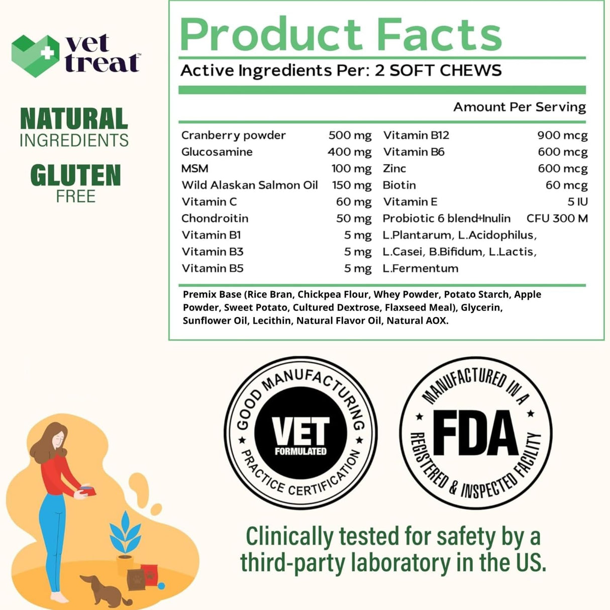 VET TREAT Dog Multivitamin Chewable with Glucosamine & Salmon Oil – Made USA – Puppy & Senior Supplement – 120 Chews– Daily Wellness Support for Joints, Immune System, Skin & Coat, Heart & Digestion