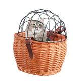 Wicker Bike Basket for Small Dogs Cats Pet Carrier Front Basket with Wire Mesh Cover (Honey Color)