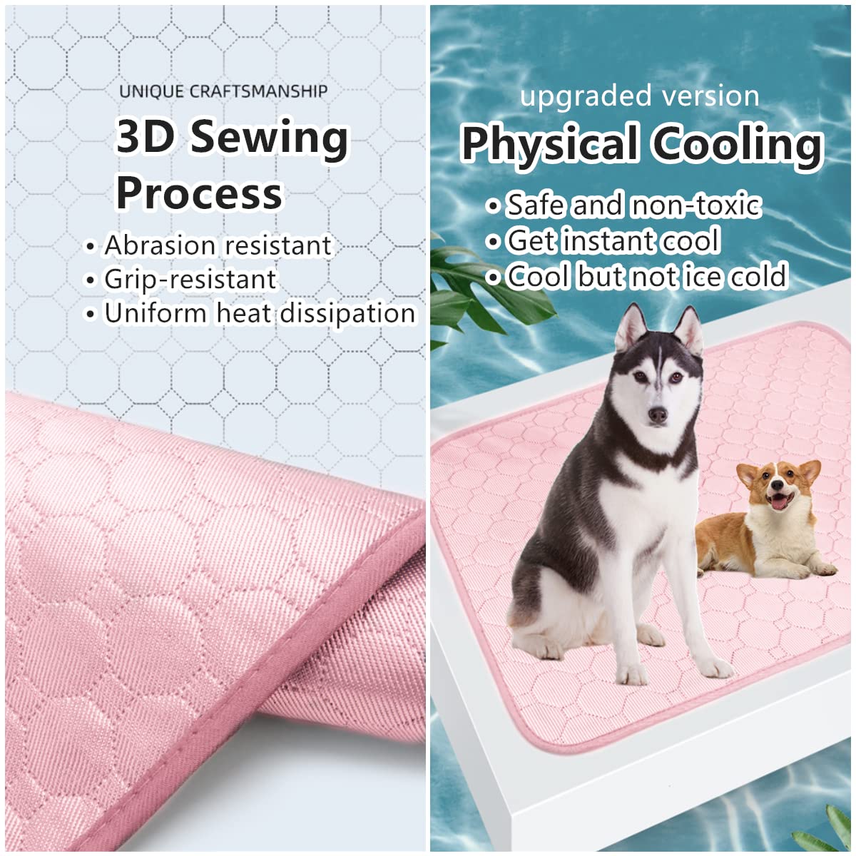 Mannice Dog Cooling Mat, Pet Cooling Mat for Dogs Cooling Blanket for Dogs Dog Cooling Pad for Kennels, Crates, Cars, Indoor & Outdoor Ice Silk Cooling Mat for Extra Large Dogs (Pink, XL(40 * 28"))