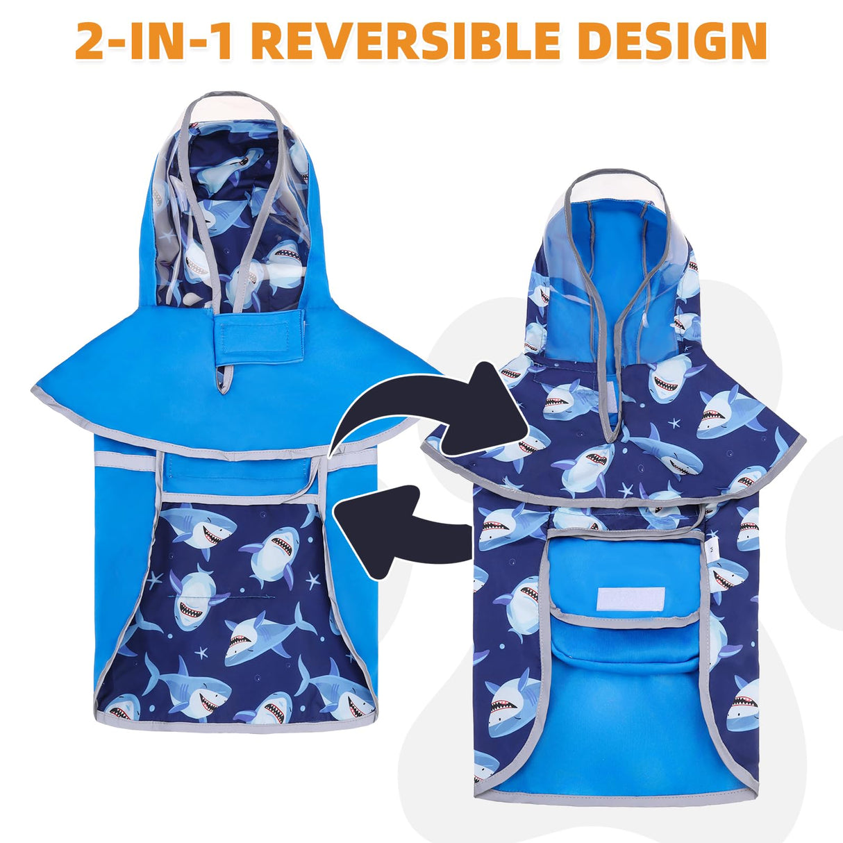 KOOLTAIL Dog Raincoat, Reversible Pet Rain Jacket Clear Hooded Double Layer with Storage Pocket, Adjustable Waterproof&Windproof Reflective Puppy Poncho with Leash Hole for Small Medium Large Dogs, L