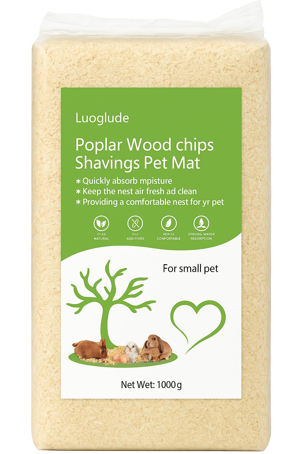 Luoglude 35oz Natural Aspen Wood Pet Bedding – Low Dust, Odor Control & Ultra Absorbent Shavings for Hamsters, Parrots, Guinea Pigs & Small Animals