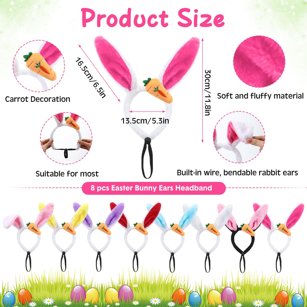 XunYee 8 Pcs Easter Dog Headbands Bunny Ears Headbands Cute Carrot Rabbit Ears Adjustable Pet Headwear Accessories for Easter Party Favors Dog Cat Puppy
