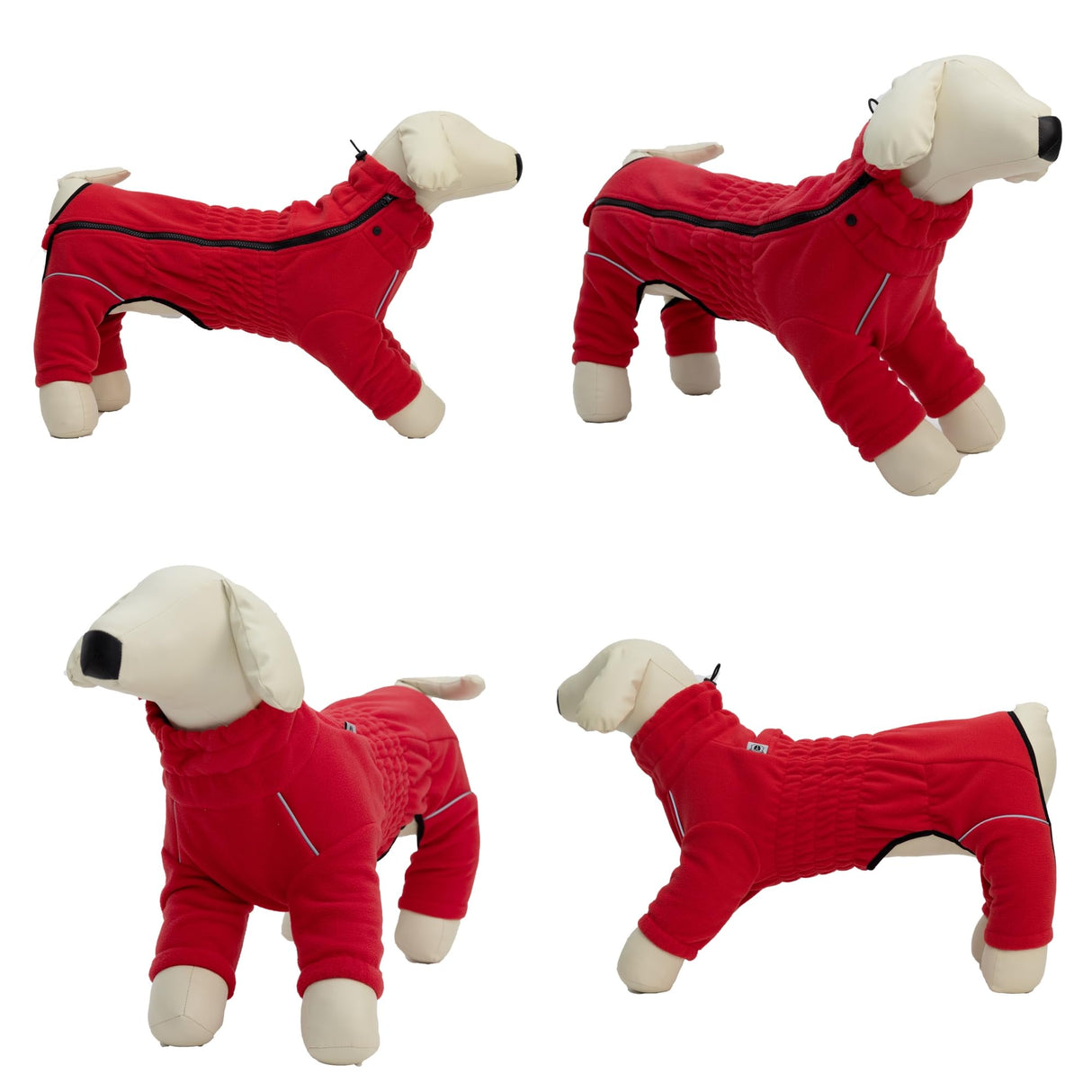 Lovelonglong Warm Dog Coat, Windproof Dog Jacket for Small Medium Large Dogs, 4 Legged Fleece Dog Winter Coat Zippered Closure Dog Outdoor Jacket Red S