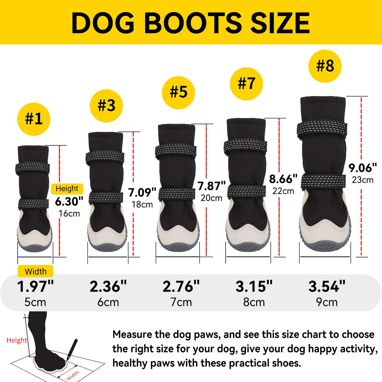 Billionchains Dog Boots for Small to Large Breed, Waterproof Paw Protectors Anti-Slip Dog Winter Shoes with Adjustable Straps, Size 5