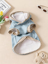 Angrypet Dog Cat Stripe Hoodies for Small Puppy Pet Spring Outfits Boy Girl Cute Pets Warm Sweatshirt Costume Clothes Blue Small