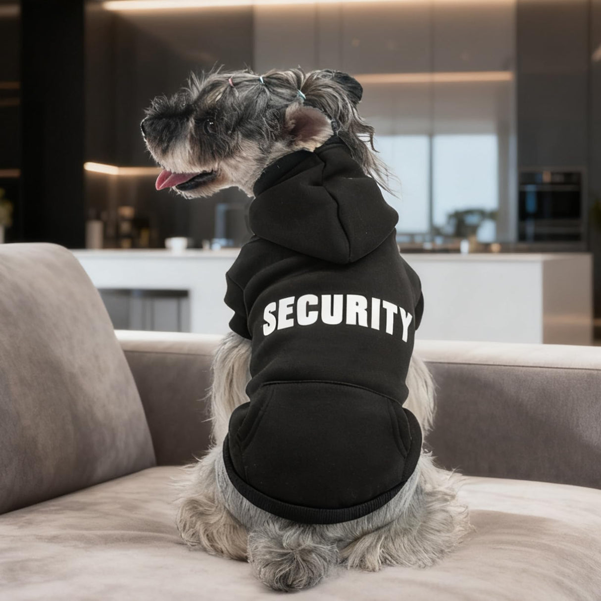 PUPTECK Security Dog Hoodie, Soft Warm Winter Pet Sweater Clothes, Puppy Cold Weather Coats Hooded Sweatshirt with Pocket, Dog Halloween Costume for Small Medium Large Dogs, Black XXL