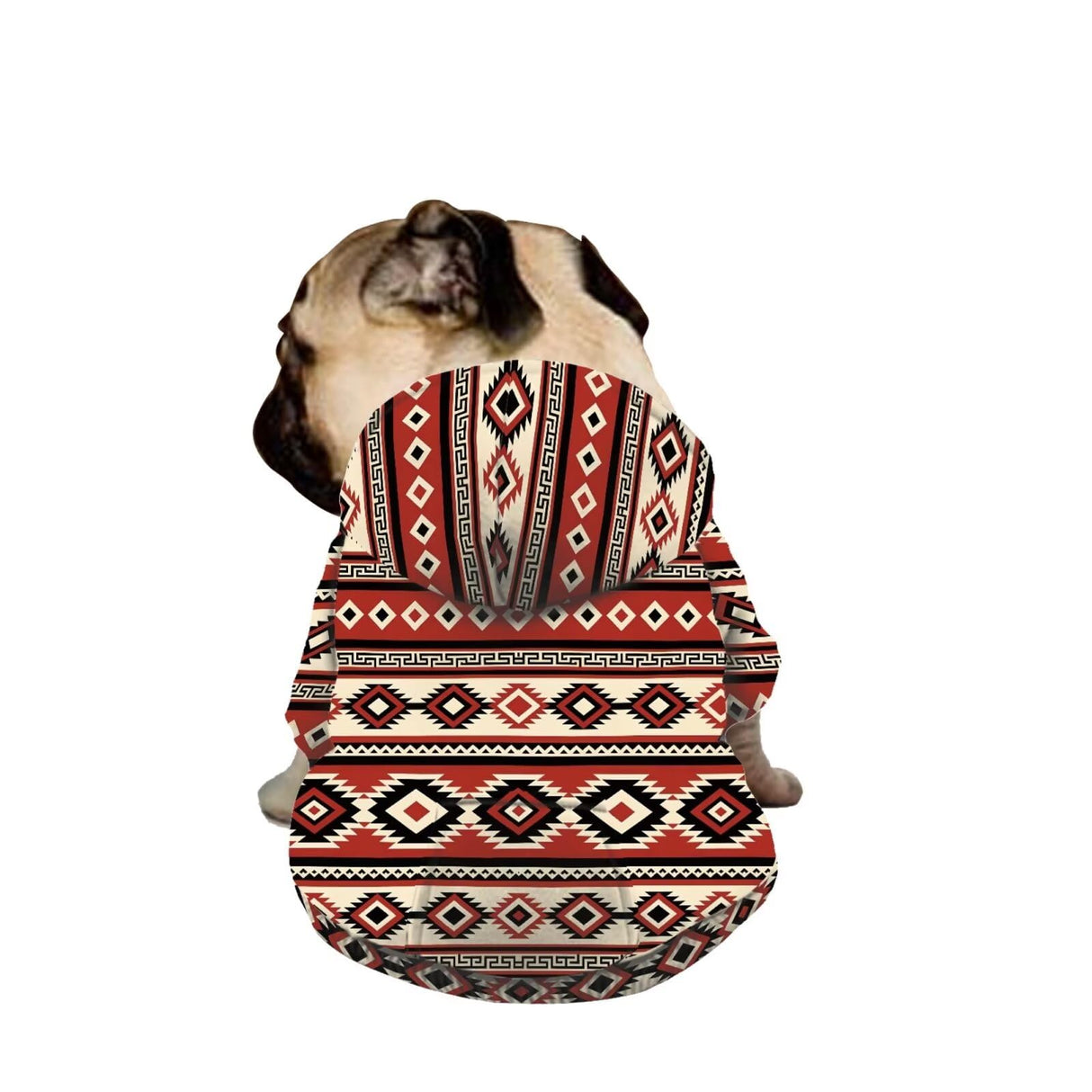 Howilath Red Geometric Aztec Tribal Dog Hoodie, Cozy Puppy Sweater with Hat for Small Medium Large Dogs, Cute Winter Outfits