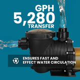 XtremepowerUS In-Ground Swimming Pool Pump Spa 1.75HP Dual Speed High Flow 5,280 GPH 1.5" NPT w/ Slip-On Fitting Included, Filter Basket, 230V