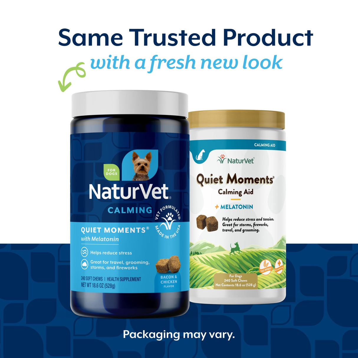 NaturVet Quiet Moments Calming Dog Supplement, Dog Soft Chews with Melatonin to Help Reduce Stress from Storms, the Vet, Fireworks, and Travel, Bacon and Chicken Flavored Pet Supplement, 240 Count Jar