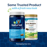 NaturVet Quiet Moments Calming Dog Supplement, Dog Soft Chews with Melatonin to Help Reduce Stress from Storms, the Vet, Fireworks, and Travel, Bacon and Chicken Flavored Pet Supplement, 240 Count Jar