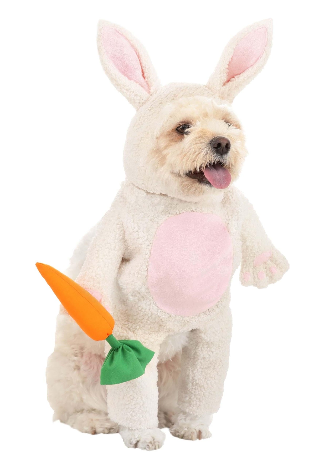 Fun Costumes Easter Bunny Dog Costume | Plush Rabbit Bodysuit & Headpiece | Pet Outfit with Carrot Accessory - Medium, White, Pink, Orange