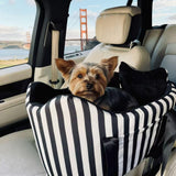 Cullaby Dog Car Seat for Small Dogs Under 15 lbs – Center Console Pet Carrier with Safety Belt, Storage Pockets, Removable Washable Cover – B&W Stripes, Secure & Comfortable for Small Puppies/Cats