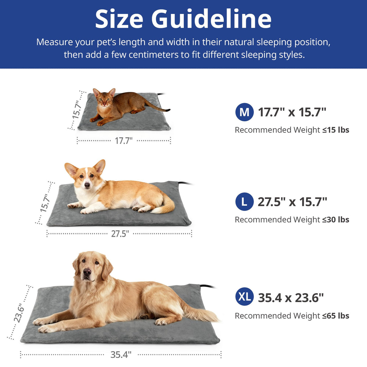 NICREW Large Dog Heating Pad, 35.4" x 23.6" Temperature Adjustable Heated Dog Bed with Auto Shut Off Timer, Indoor Pet Heated Bed Mat for Cats and Dogs