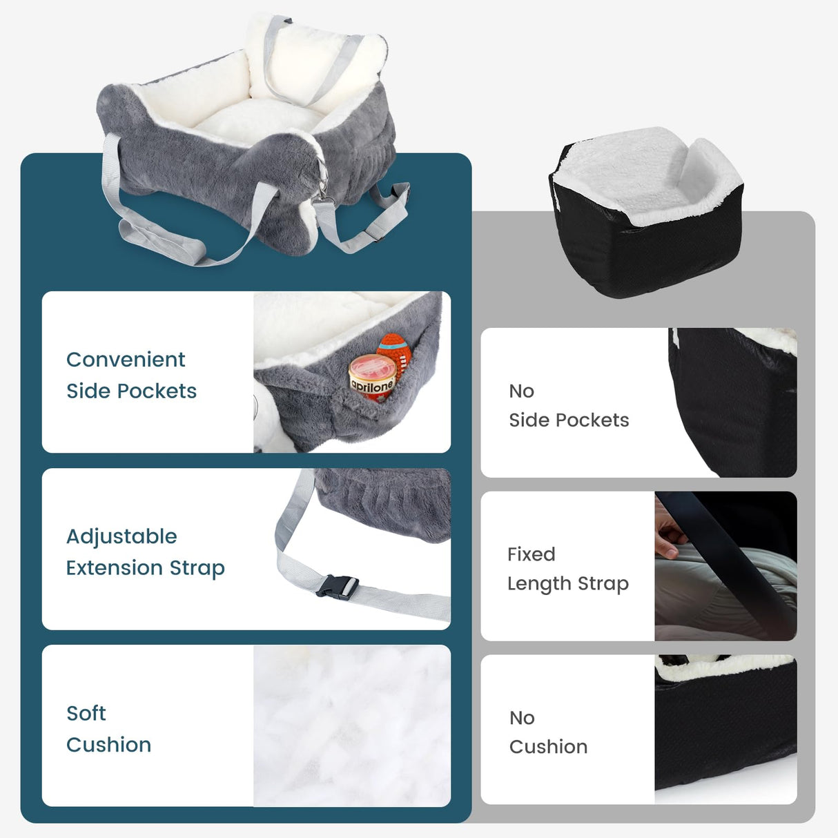 25.5"x24.3"x11" Dog Car Seat for Small Dogs & Cats, Dog Booster Car Seat with Plush Cushion, Non-Slip Bottom & Safety Leash, Cats Bed with Side Pocket for Sedan, SUV and Truck, Washable