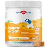 Turmeric Curcumin for Dogs - 90 Soft Chews - with Collagen, BioPerine and Fish Oil - Hip & Joint Support, Ease Inflammation, Antioxidant.