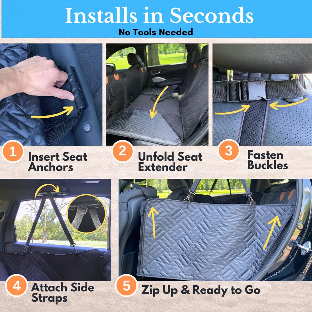 FURRY VOYAGE Back Seat Extender for Large Dogs, Dog Car Seat Cover Hard Bottom Holds 400lbs, Waterproof Nonslip Dog Hammock for Car, Large Car Seat Protector for Car, SUV, Truck, Universal Fit