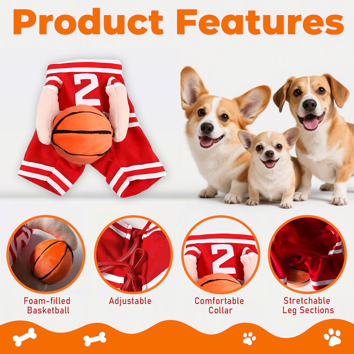 TMLDOT Dog Basketball Costume with Ball, Funny Halloween Costume for Pet, Adjustable Funny Dress Up Sports Outfit Cosplay Clothes for Small Medium Large Dogs (Red-Medium)