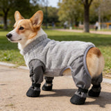 Dog Winter Coat, Waterproof Insulated Quilted Full Body Suit with Attached Boots for Small Medium Dogs, Reflective Outdoor Walking Snow Outfit (Grey, L)