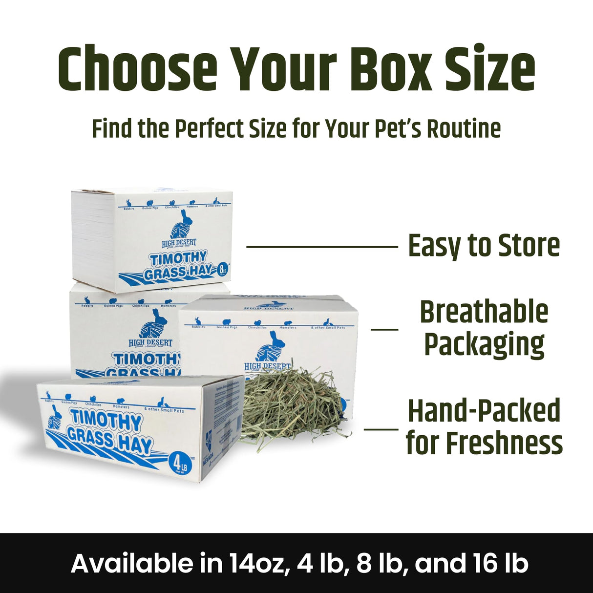 High Desert 2nd Cutting Timothy Hay for Rabbits, Guinea Pigs, Chinchillas and Small Pets, Soft Leafy for Daily Feeding and Digestive Health, Natural Rabbit Food and Guinea Pig Hay for Hay, 4 Lb Box