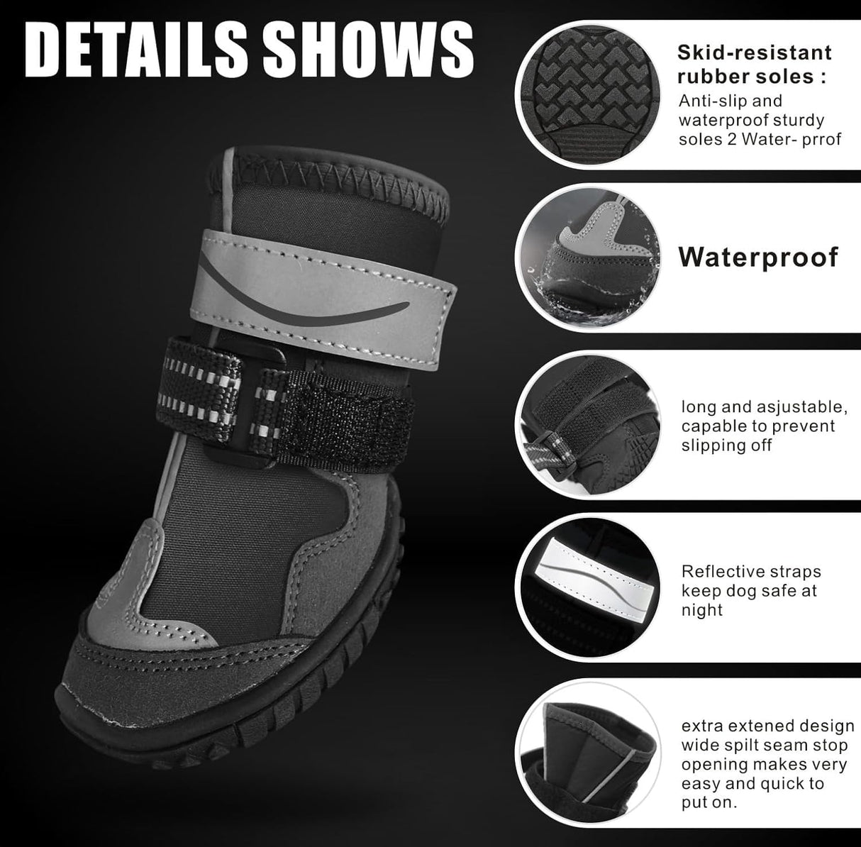 Dog Shoes, Otunrues Dog Shoes for Small Medium Large Dogs, Anti-Slip Dog Boot with Reflective, Waterproof Dog Booties & Paw Protectors for Winter Snowy Hot Pavement Day (Black, L)