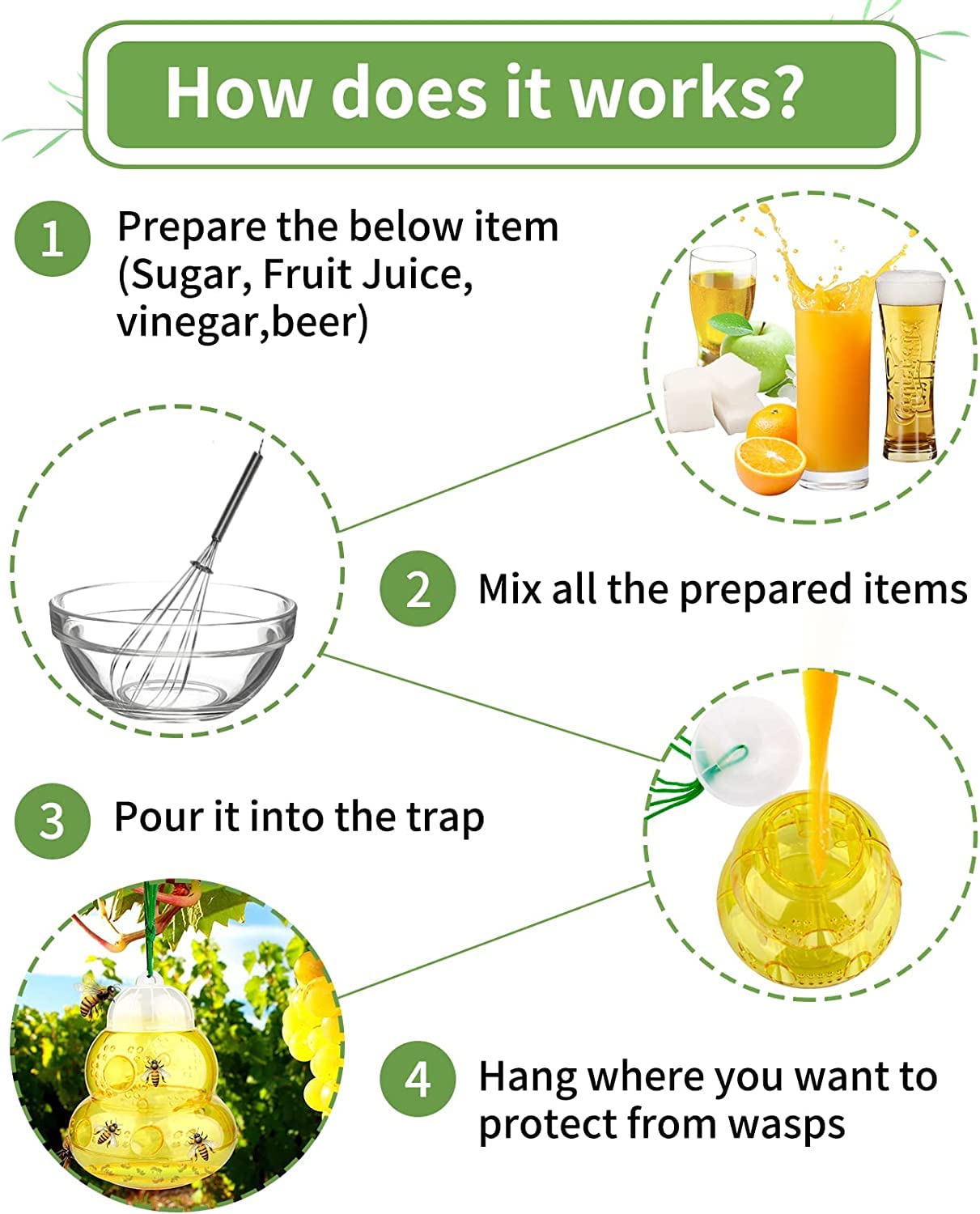 2 Pack Bee Traps for Outside,Upgraded Wasp Trap Outdoor Hanging,Non-Toxic Reusable Hornet Traps Yellow Jacket Traps Outdoor Hanging,Bee Catcher Trap That is Easy to Clean and Install