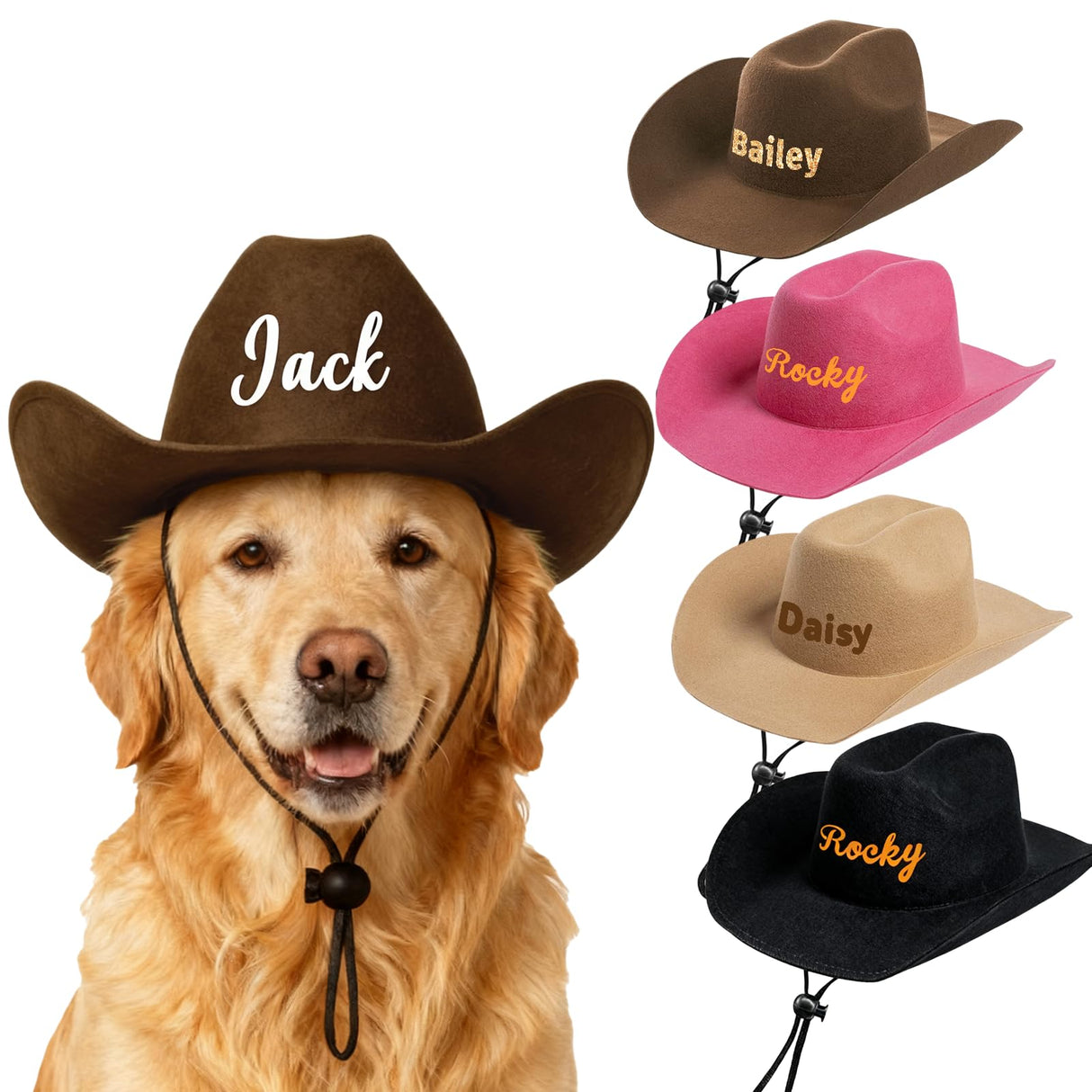 DUCKBE Personalized Dog Cowboy Hats with Name, Custom Cowboy Hat for Dog, Holiday Party Cowboys Costume for Puppy, Pet Tiny Cowboy Cap Birthday Gifts for Pet