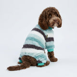 Fitwarm Fuzzy Striped Dog Fleece Pajamas, Warm Winter Clothes for Small Dogs Boy Girl, Cozy Pet Onesie with Feet, Light Sea Green, Black, White, XL