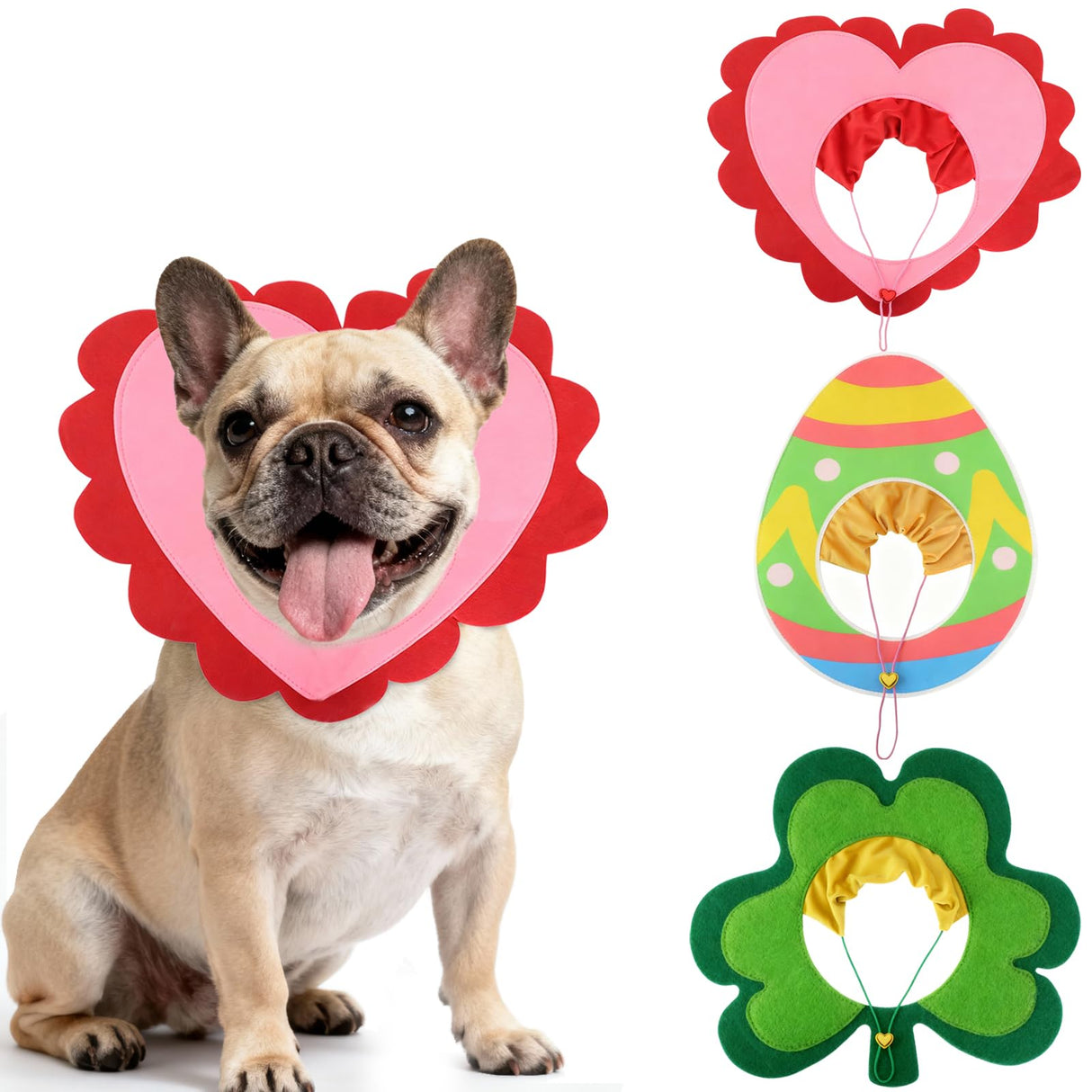 3 PCS Holiday Dog Outfits Set, Valentine’s Day, St. Patrick’s Day, Easter Dog Outfits with Adjustable Headband for Small Medium Dogs, Dog Cat Holiday Party Costumes and Supplies (S: 12"-16")