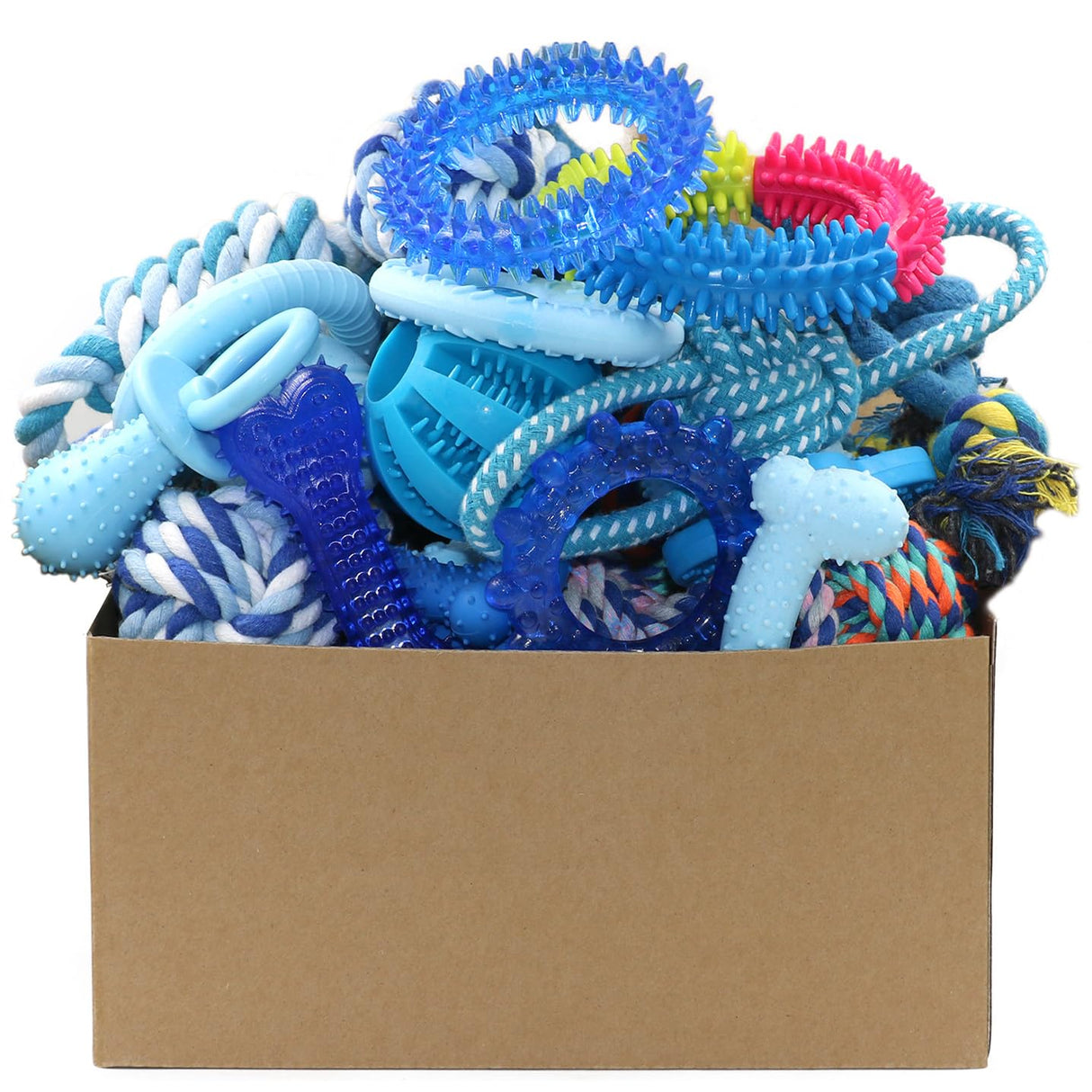 Beiker 20 Pack Puppy Chew Toys - Blue Dog Teething Toys for Puppies, Puppy Teething Rings and Ropes, Blue Rubber Toy Bundle for Small Dogs, Cute Interactive Dog Balls for Small Breed