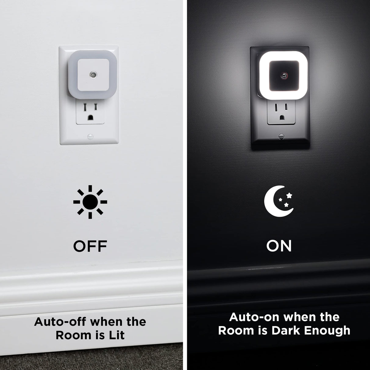 SYCEES Plug-in LED Night Light with Dusk to Dawn Sensor for Hallway, Stairs, Bathroom, Kitchen, Bedroom, Nursery, Kids Room, Daylight White, Pack of 6