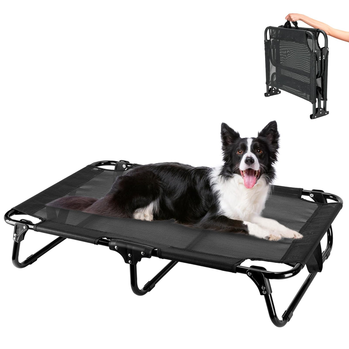 Ipixune Foldable Elevated Dog Bed, 36"x23"x7" Raised Pet Bed with No Setup, Outdoor DogBed with Breathable Mesh, No-Slip Feet Durable Dog Cots Bed for Medium Sized Dogs, Black