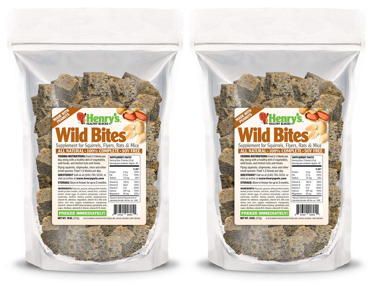 Henry's Wild Bites – Nutritionally Complete Rodent Blocks – Food for Squirrels, Flying Squirrels, and Chipmunks, 18 Ounces (2-Pack)