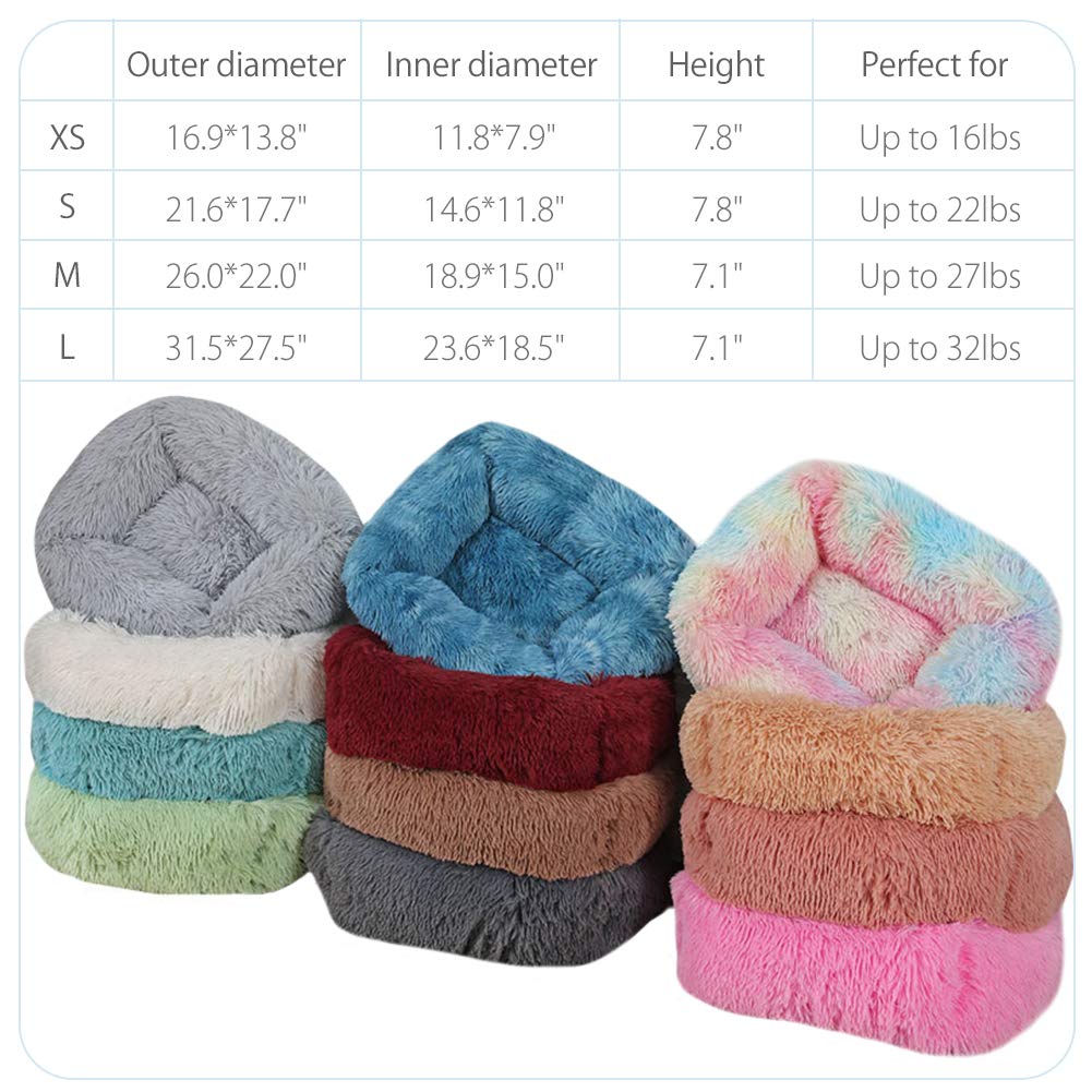La La Pet® Donut Dog Cat Bed Cozy Cave Pet Bed Burrow Dog Bed Calming Cuddler Self-Warming Pet Bed Soft Plush Pet Cushion Improved Sleep for Cats Small Medium Dogs Rainbow L