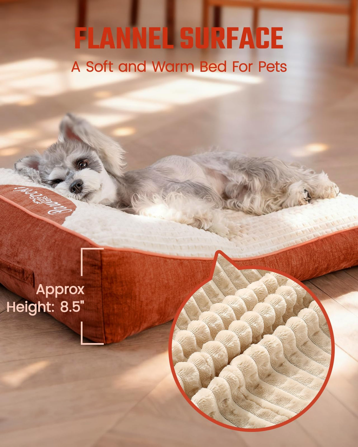Pawccoli Dog Beds Large Sized Dog - Comfy Flat Pet Beds with Removable Washable Cover, Orthopedic Foam Puppy Mat with Pillow Suitable for Pet Up to 65 lbs(36''×24''×5'')