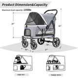 EchoSmile Dog Stroller for Large Dogs, 135lbs Weight Extra Large Pet Stroller, 4 Wheels Cats & Dogs Carrier with Brakes, Breathable Mesh Windows & Pocket, Gray