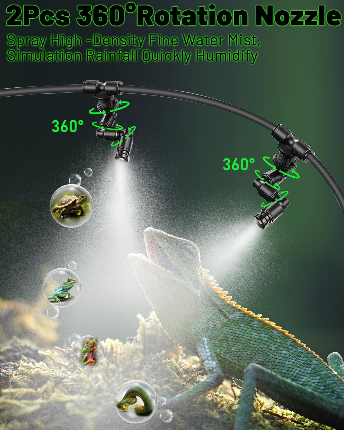 Reptile Humidifiers Smart Misting System, Reptile Mister Automatic with Timer, Terrariums Humidifier with 360°Adjustable Misting Nozzles, Spray Kit for Rainforest Plants Amphibian