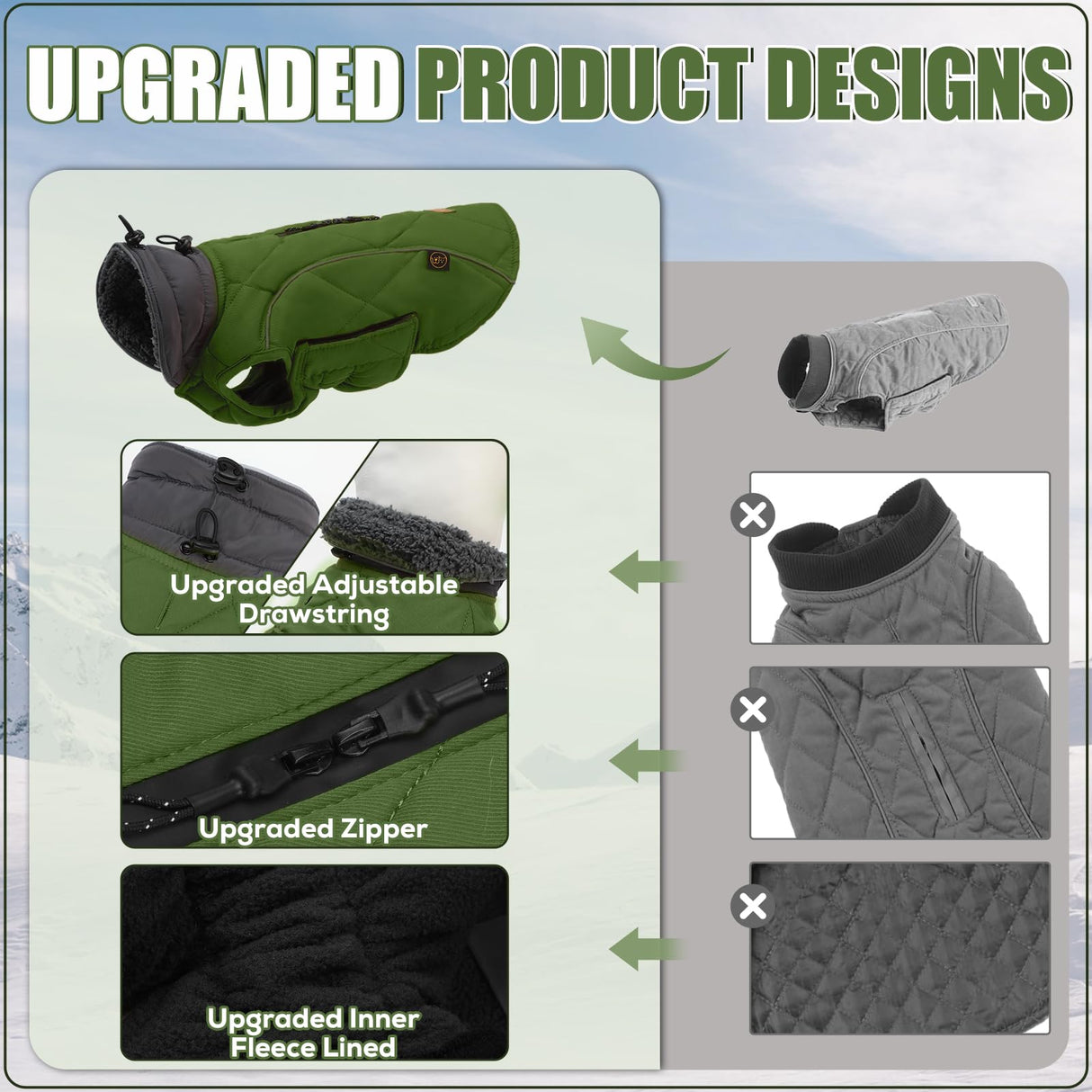 EMUST Winter Coat for Large Dogs, Windproof Dog Jacket for Cold Weather, Extra Warm Pet Winter Clothes for Small Medium Large Dogs, Green, XXL