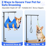AUORC Dog Grooming Arm with Hammock, Adjustable 26"-38" Foldable Grooming Table Arm with Clamp & 2 No-Sit Holders, Heavy Duty for Small & Medium Dogs, Includes Nail Clippers (Table Not Included)