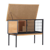 PawHut Rabbit Hutch Elevated Bunny Cage Small Animal Habitat with Metal Frame, No Leak Tray, Metal Wire Pan, Openable Water-Resistant Asphalt Roof for Rabbits, Chickens, Ducks, Indoor/Outdoor Natural