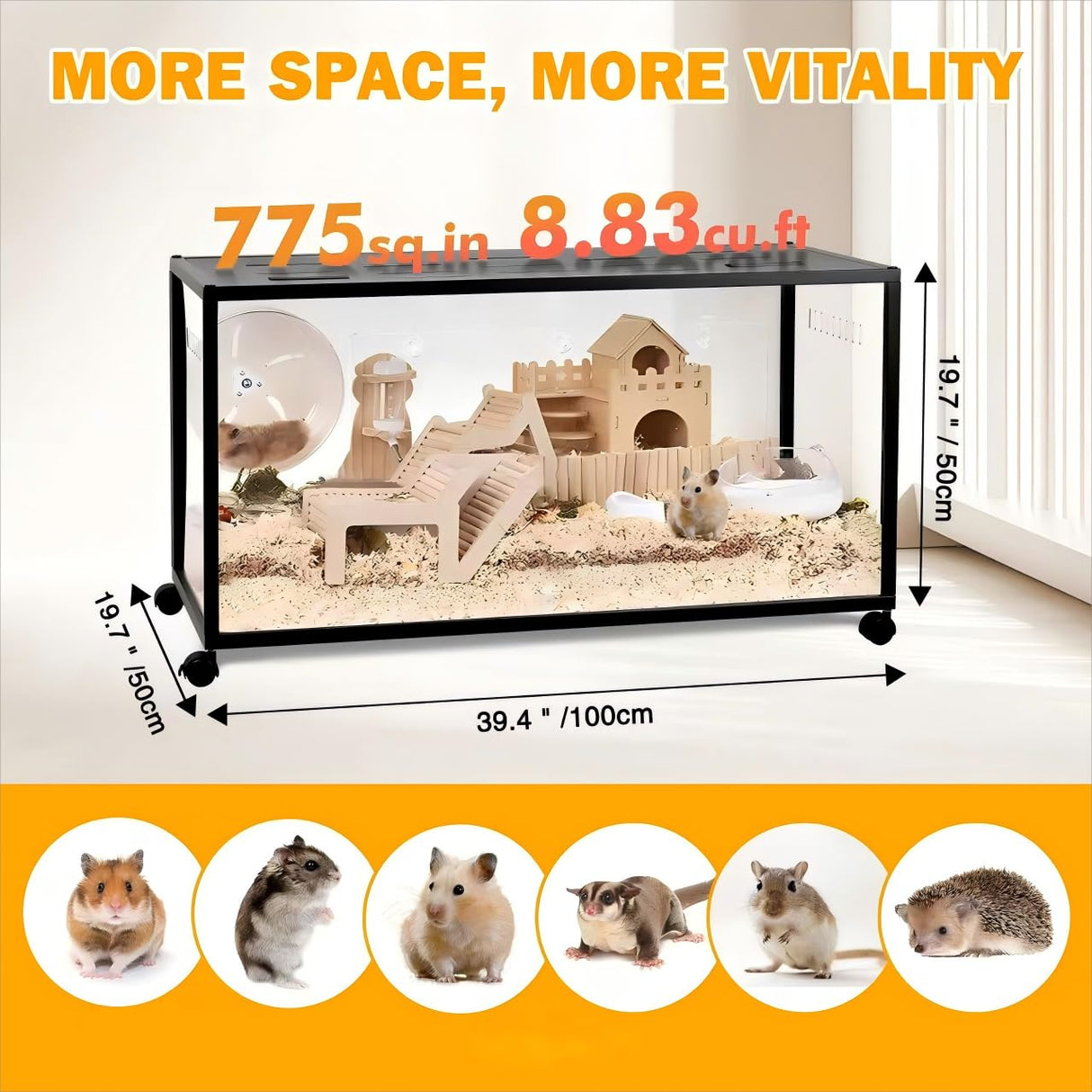 ALLOYNIX Hamster Cage, 360-Viewing Metal Rat Cage, Chewproof, Stackable Large Cage with Top Access, for Dwarf Syrian Hamster, Gerbil, Mouse (39 * 19 * 19IN)