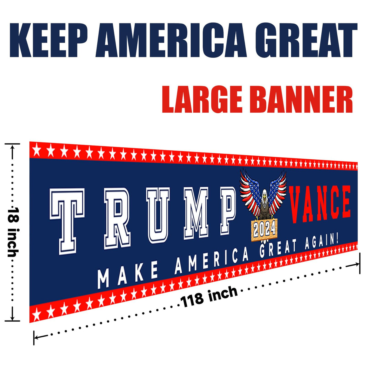 Trump Vance 2024 Presidential Election Large Banner Sign Flag with Brass Grommets,Trump JD Vance Make America Great Again Outdoor Sign House Banner Yard Lawn Decoration 98X18''