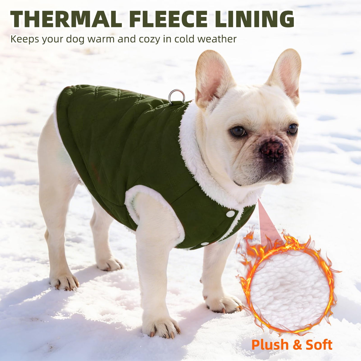 PUPTECK Dog Winter Coat, Warm Fleece Pet Jacket with Harness Built in, Water Resistant Windproof Collar Dog Puffer Vest, Doggy Snowsuits for Small Medium Dogs Cold Weather Apparel Outdoor, Green S